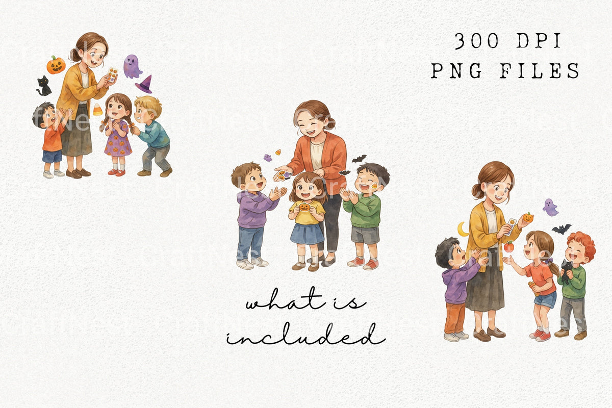 Teacher And Kids Halloween Fun Clipart Bundle