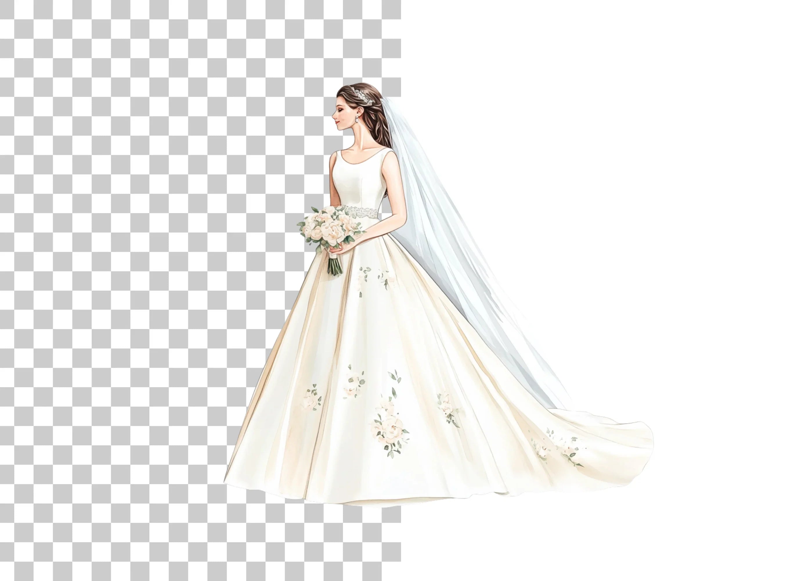 Graceful Bride with Veil and Floral Dress Clipart Bundle