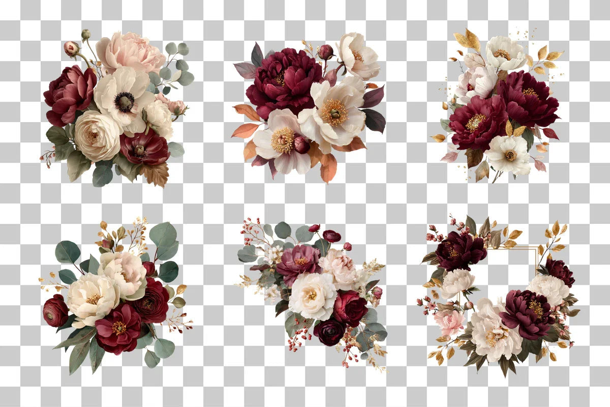 Burgundy Floral Clipart Bundle - CraftNest - Digital Crafting and Art