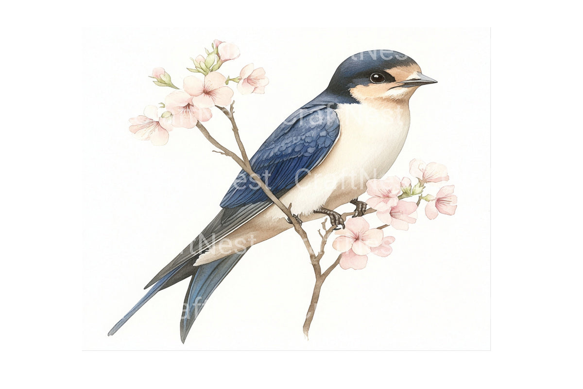 Swallow Bird On Branch Graphics Clipart Bundle