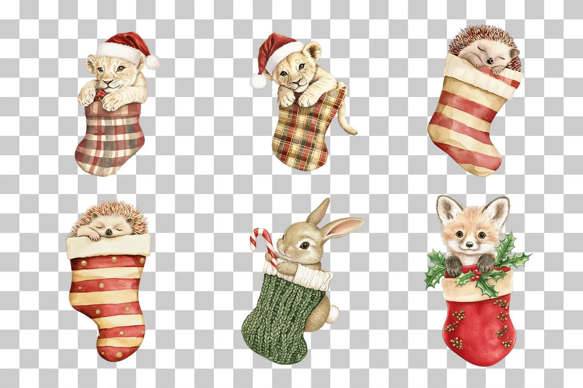 Cute Christmas Animals in Stockings Clipart Bundle - CraftNest - Digital Crafting and Art