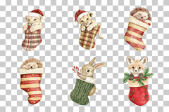 Cute Christmas Animals in Stockings Clipart Bundle - CraftNest - Digital Crafting and Art