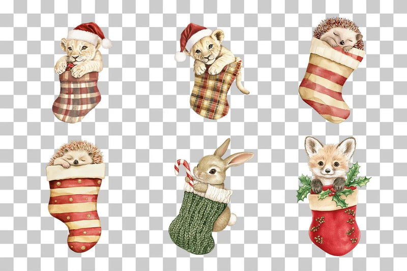 Cute Christmas Animals in Stockings Clipart Bundle - CraftNest - Digital Crafting and Art