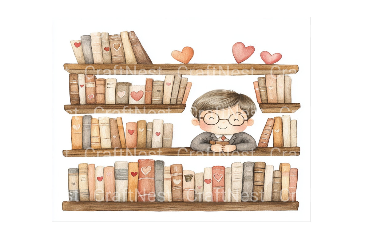 Lover With Heart Bookshelf Clipart Planner