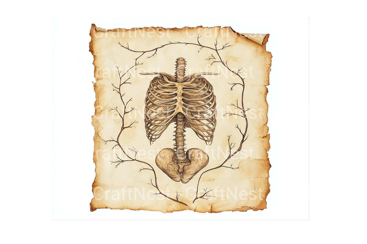Vintage Skeleton Rib Cage Artwork Clipart Bundle