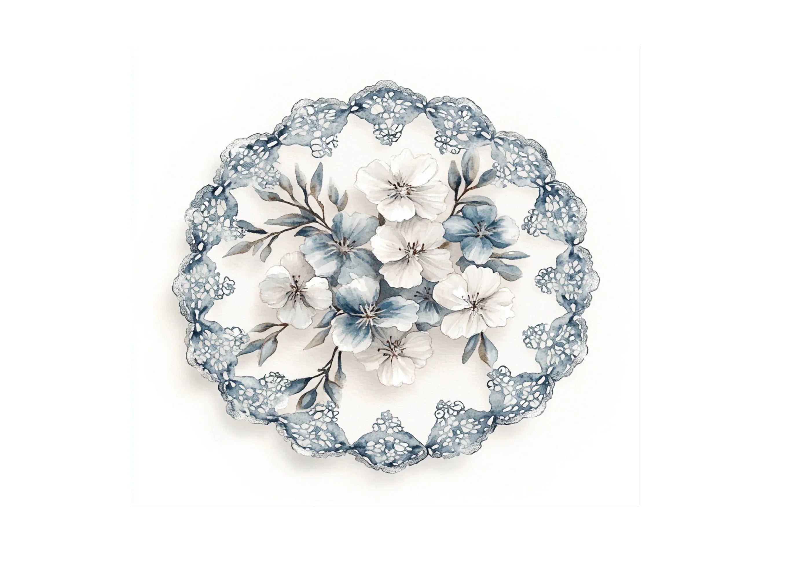 Blue Lace and Floral Clipart Bundle