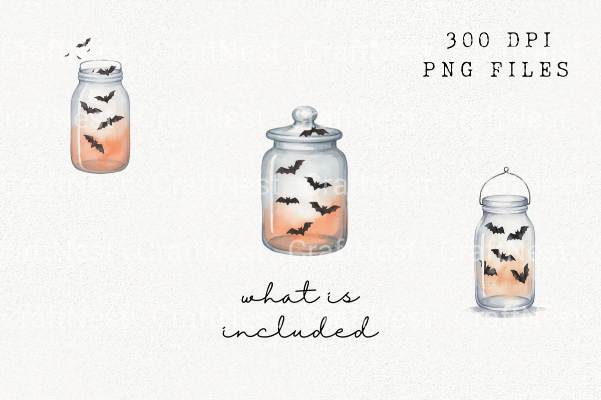Spooky Bats In Jar Halloween Clipart Bundle