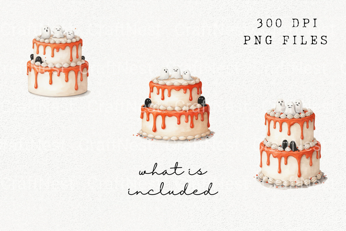 Spooky Ghost Halloween Cake Clipart Bundle