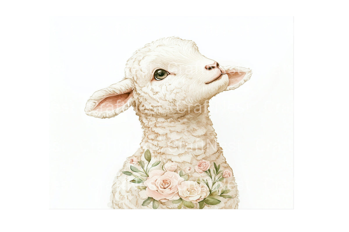 Floral Baby Lambs Designs Clipart Bundle