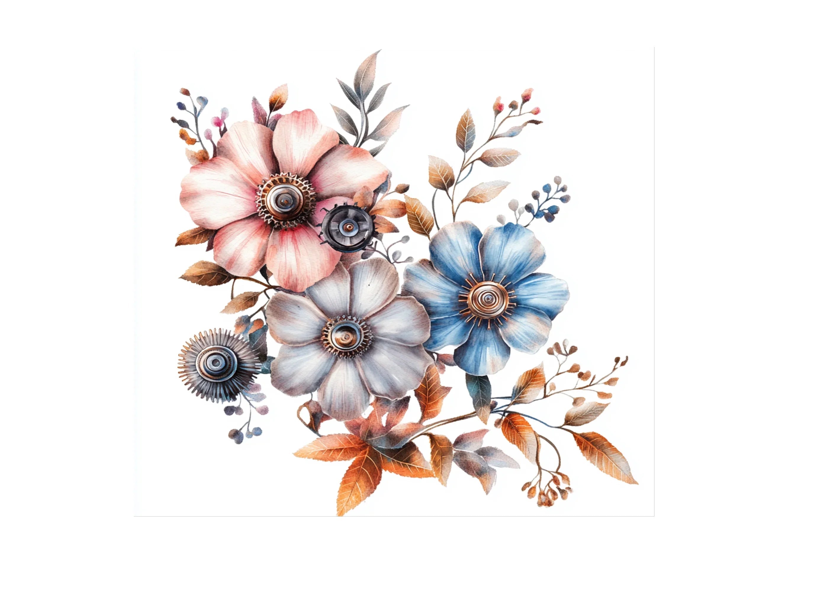 Steampunk Floral Bouquet Clipart Bundle