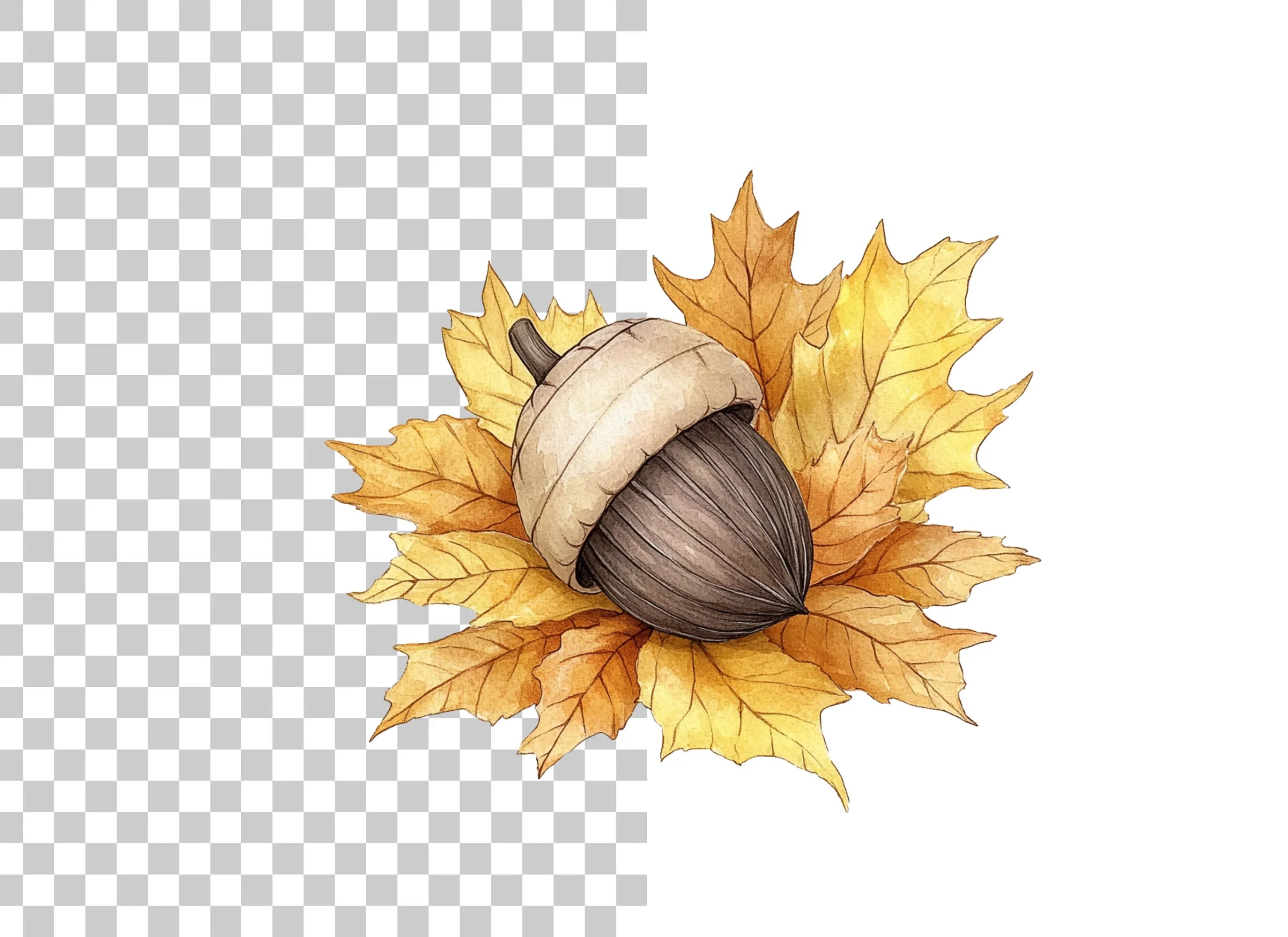 Autumn Acorns and Maple Leaves Clipart Bundle