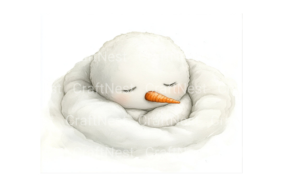 Cute Baby Snowman In Nest Clipart Bundle