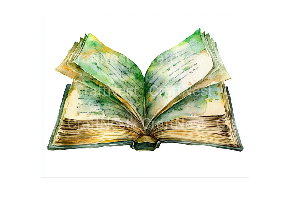 Old Open Books Watercolor Clipart Planner