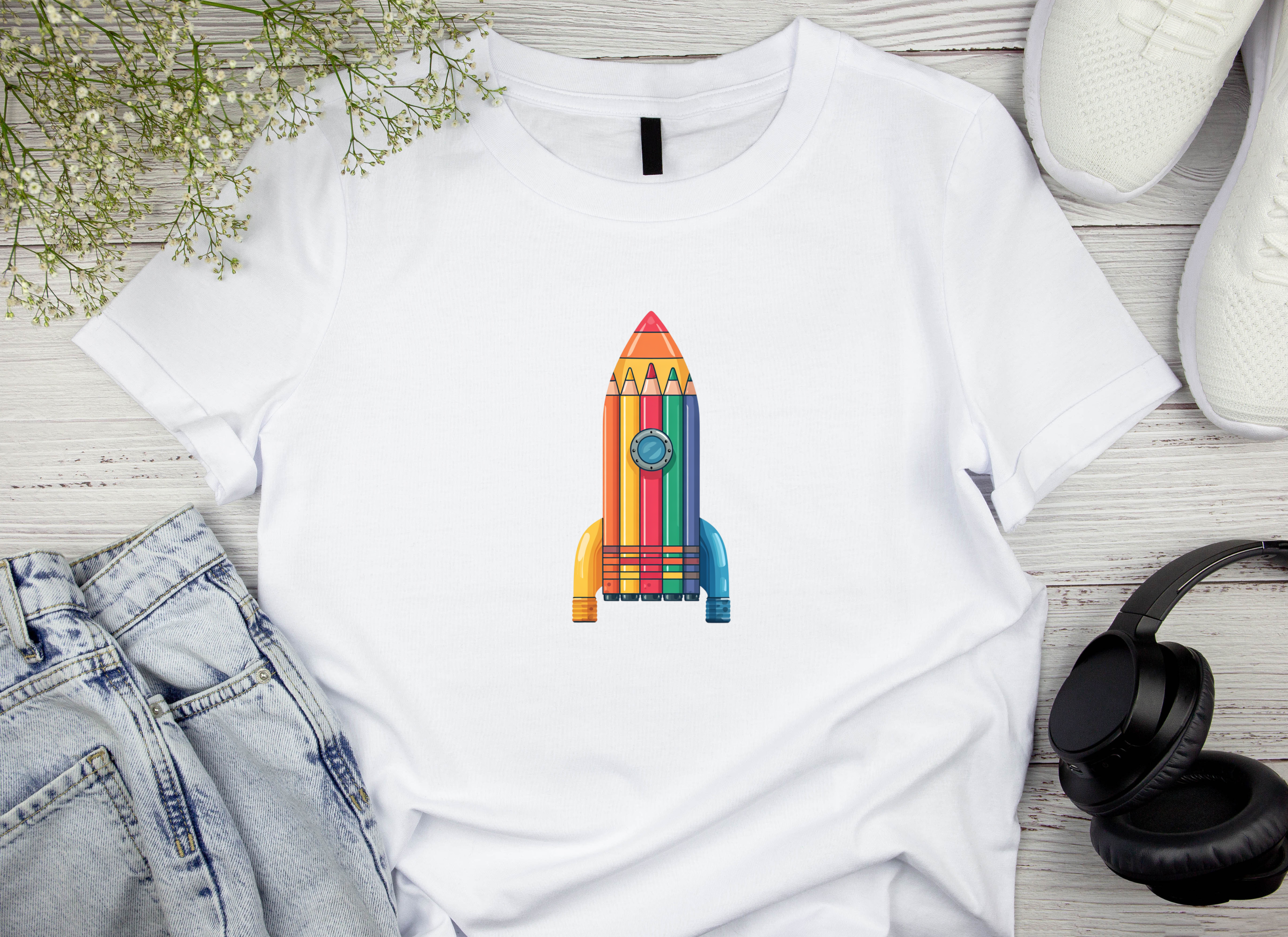 Rainbow Pencil Rocket Clipart Bundle