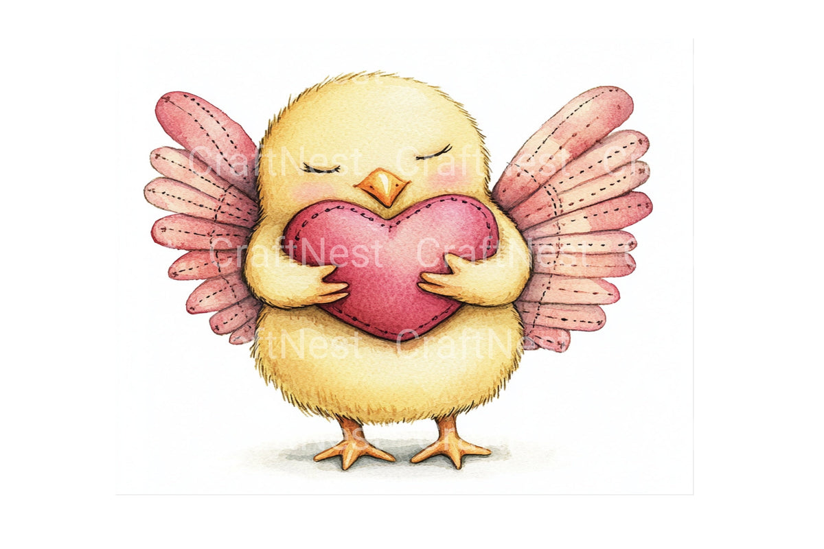 Angel Baby Chick With Heart Clipart Bundle