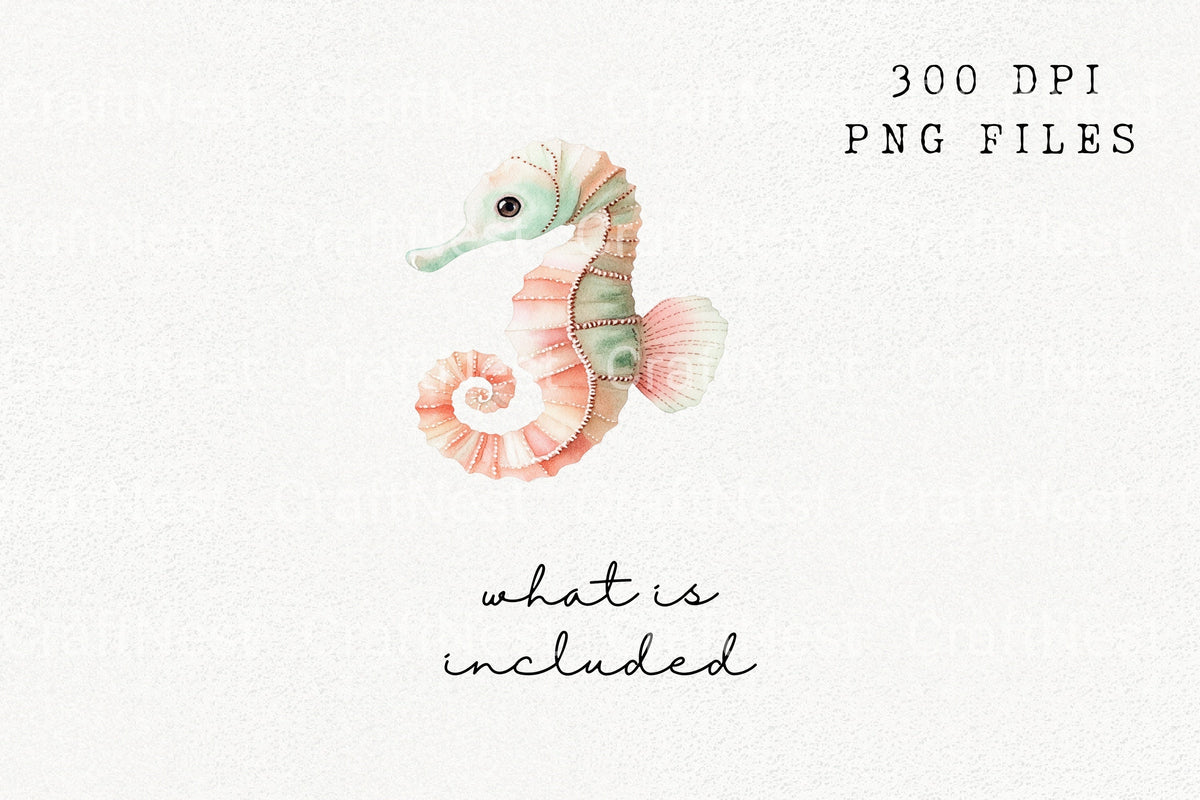 Pastel Quilted Seahorse Artwork Clipart Bundle