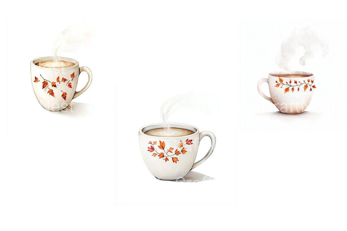 Autumn Coffee Mugs Clipart Bundle
