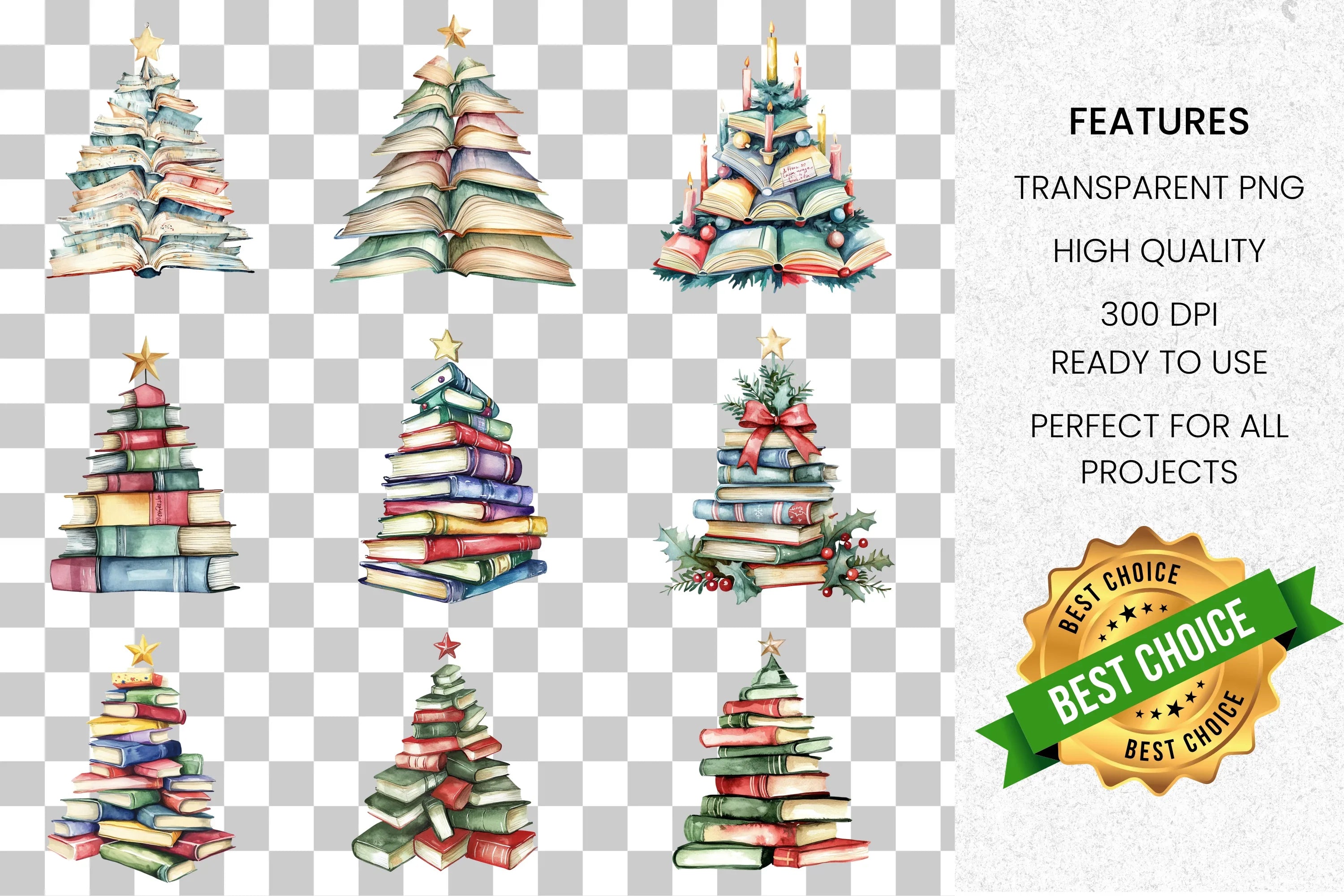 Christmas Book Tree Clipart Bundle