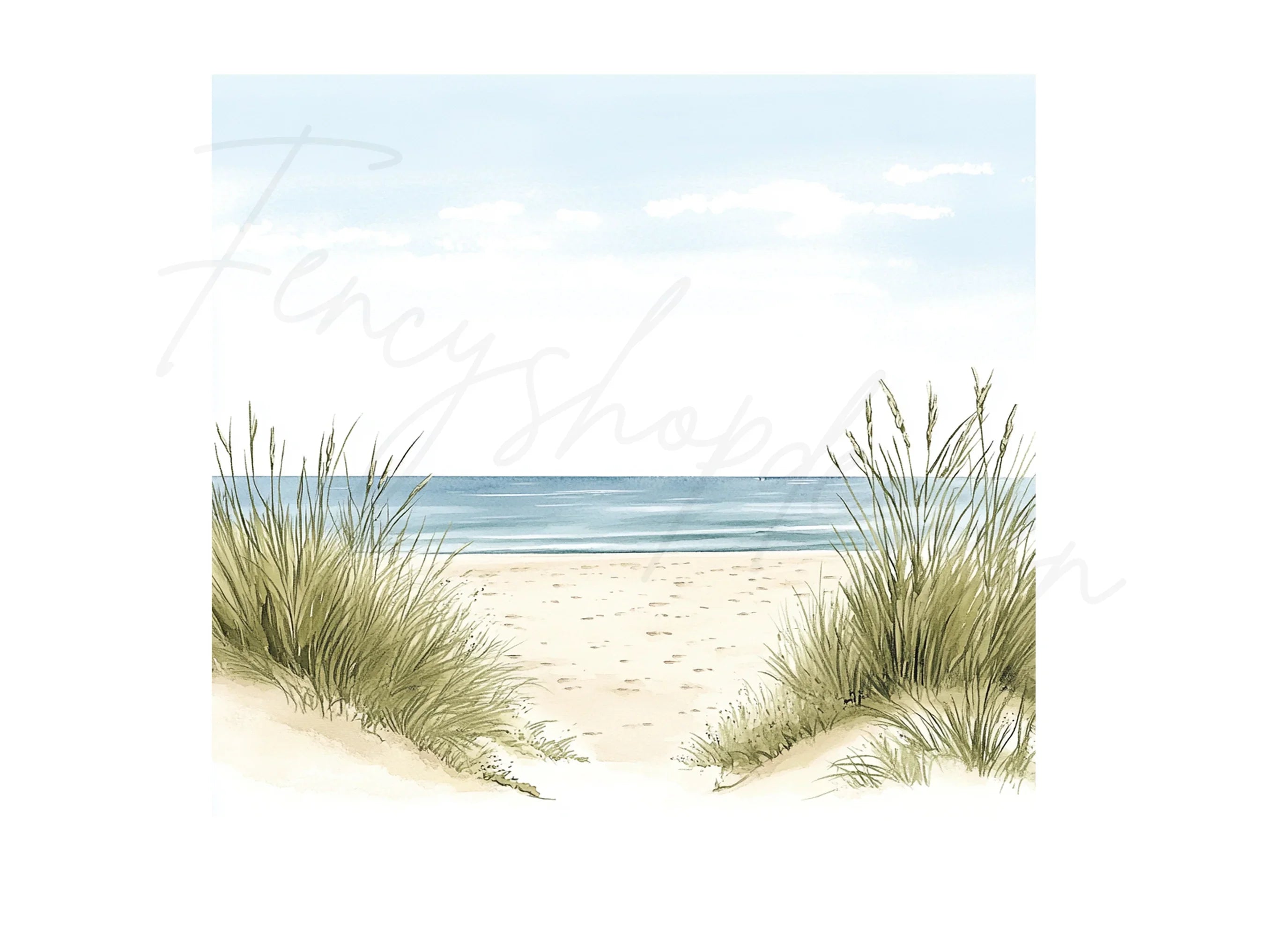 Coastal Beach Path with Dune Grass Clipart Bundle