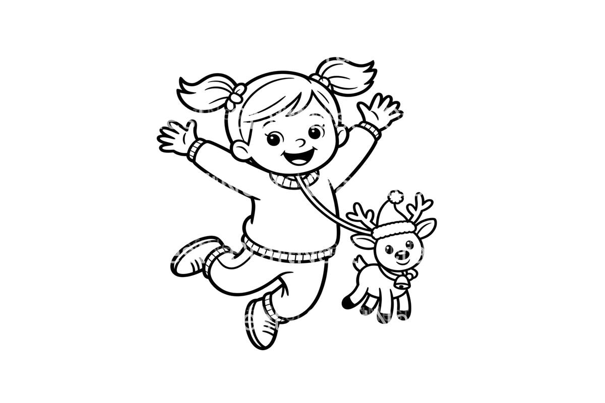 Christmas Girls with Reindeer Coloring Books