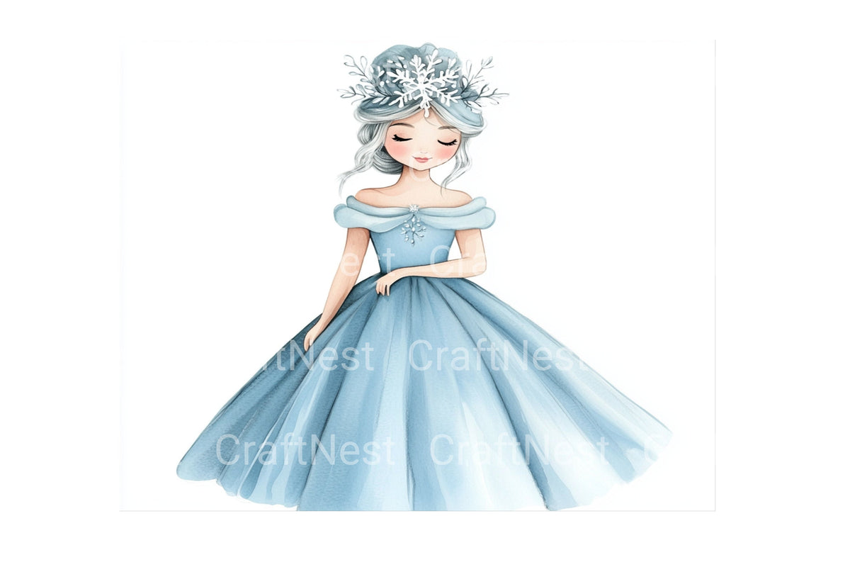 Winter Princess With Crown Clipart Bundle