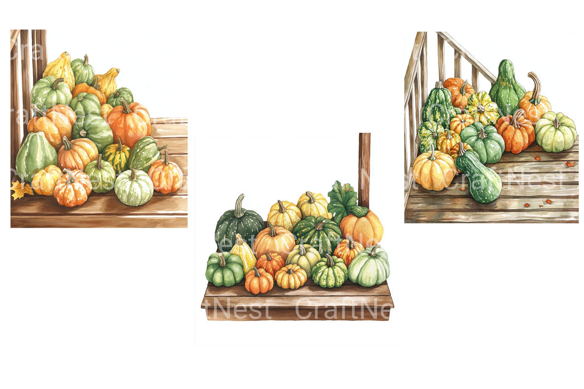 Autumn Gourds And Pumpkins Clipart Bundle
