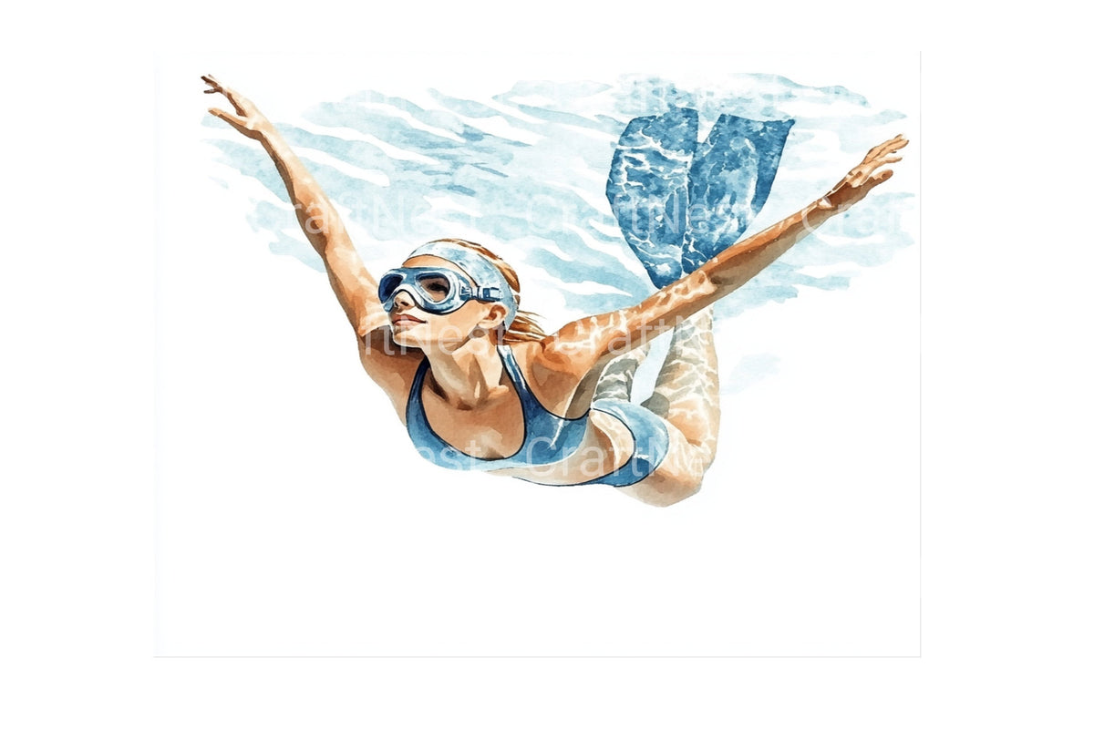 Graceful Swimming Mermaid Illustrations Clipart Bundle