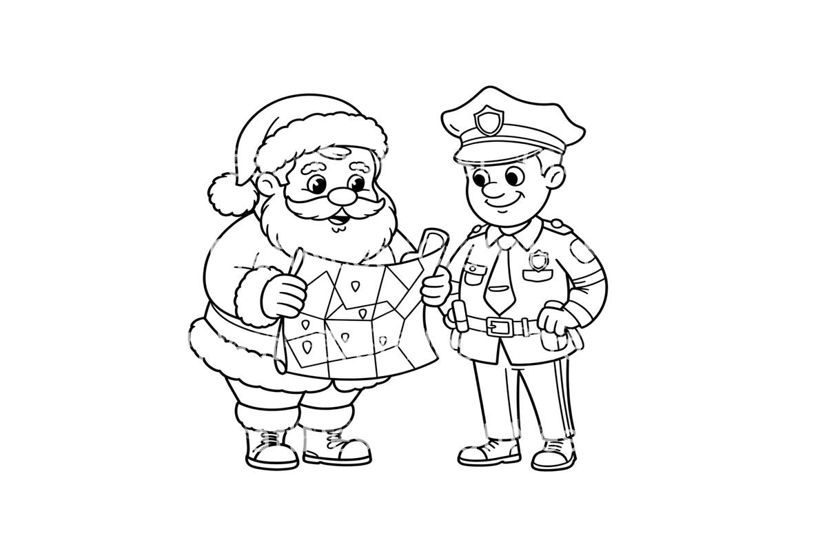 Santa and Police Officer Map Coloring Books