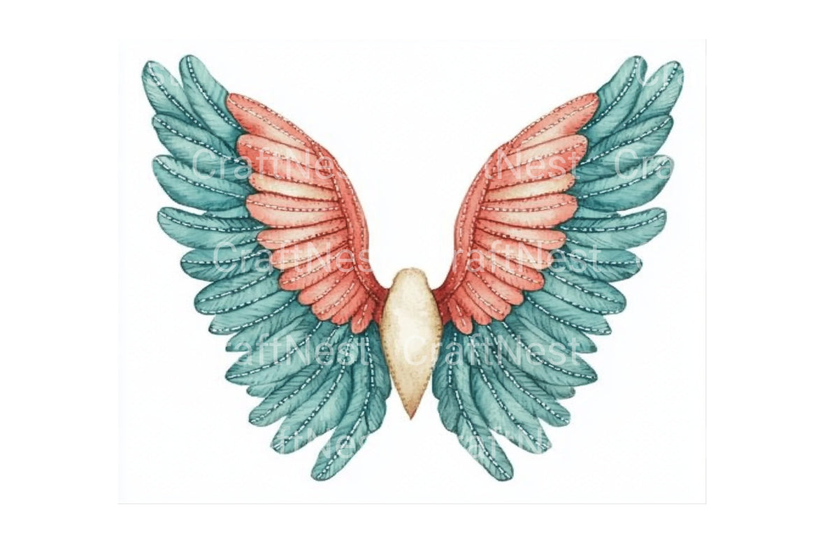 Teal And Coral Wings Graphics Clipart Bundle
