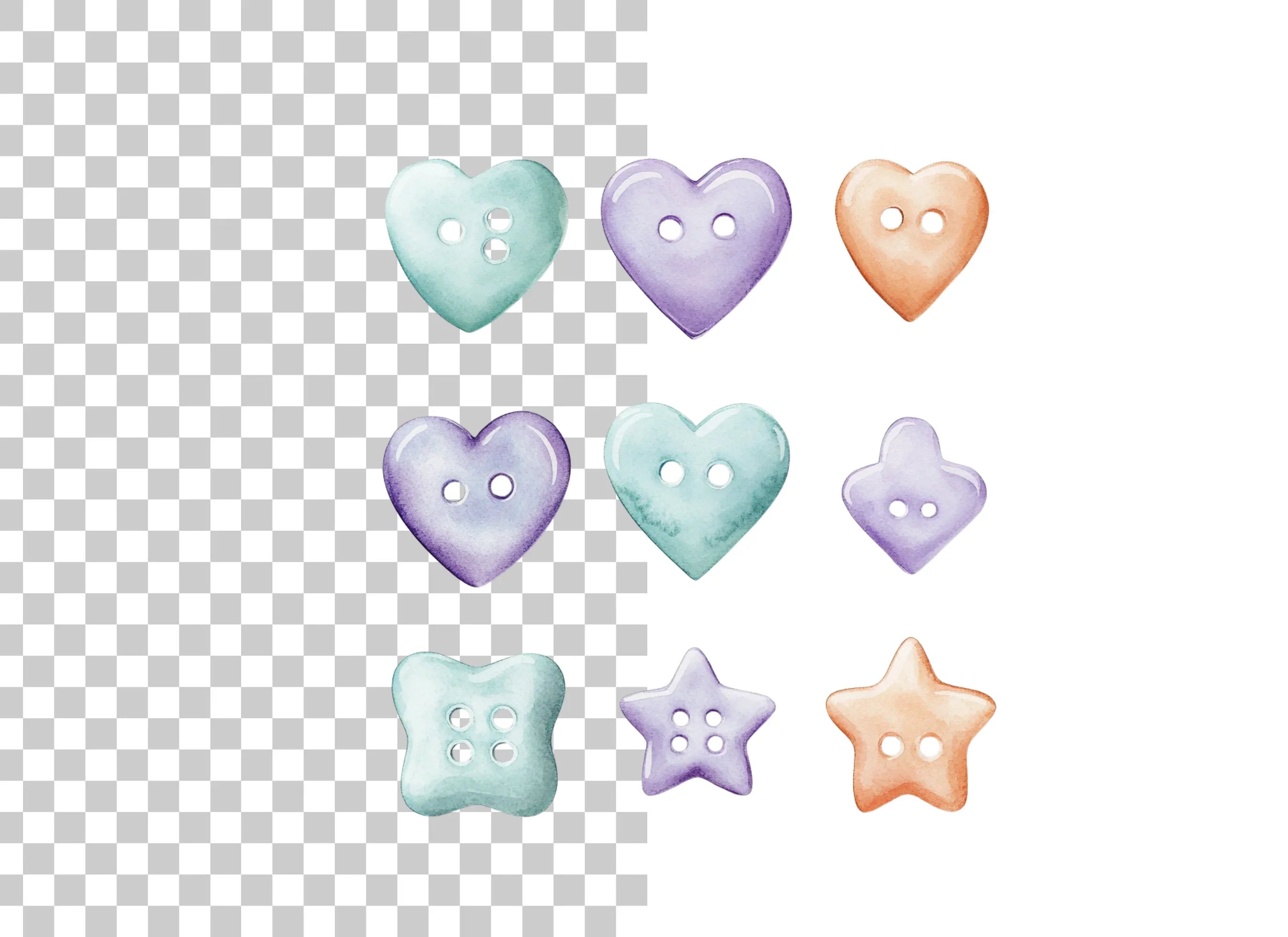 Assorted Pastel Heart and Star Buttons Clipart Bundle