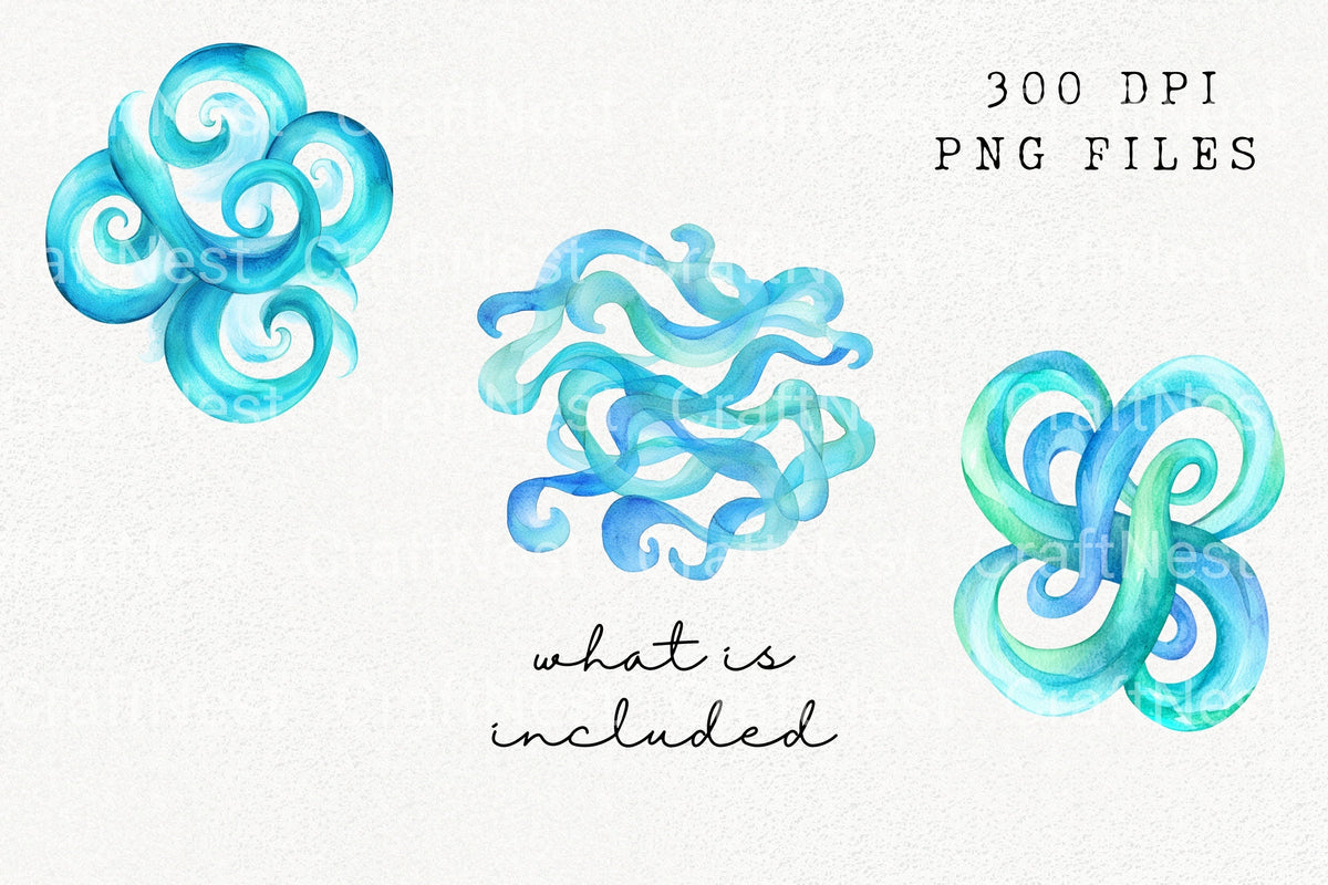 Blue Swirls Clipart Bundle