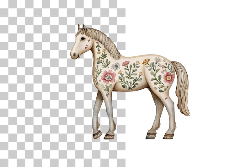 Floral Folk Art Horse Clipart Bundle - CraftNest - Digital Crafting and Art