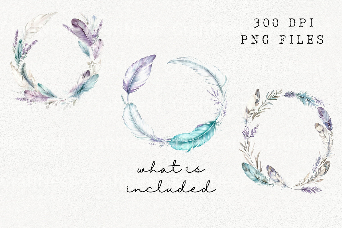 Boho Feather Wreath Clipart Bundle