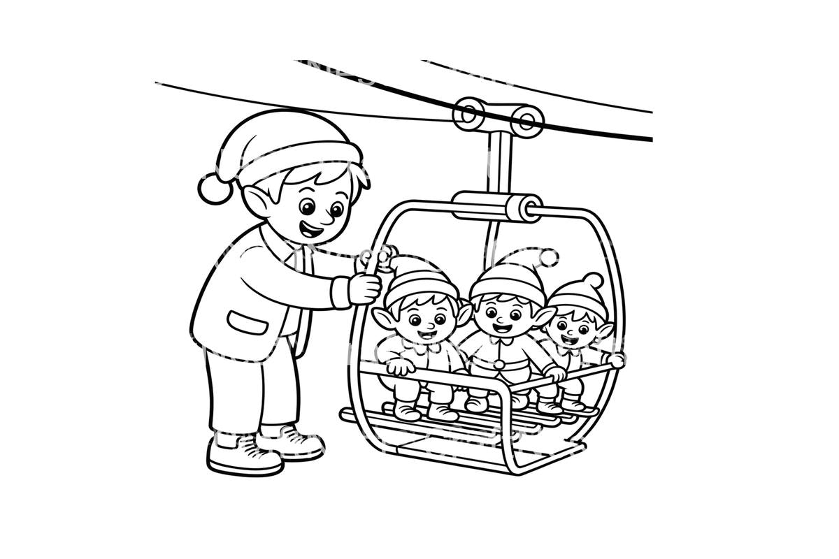 Christmas Elves Ski Lift Coloring Books