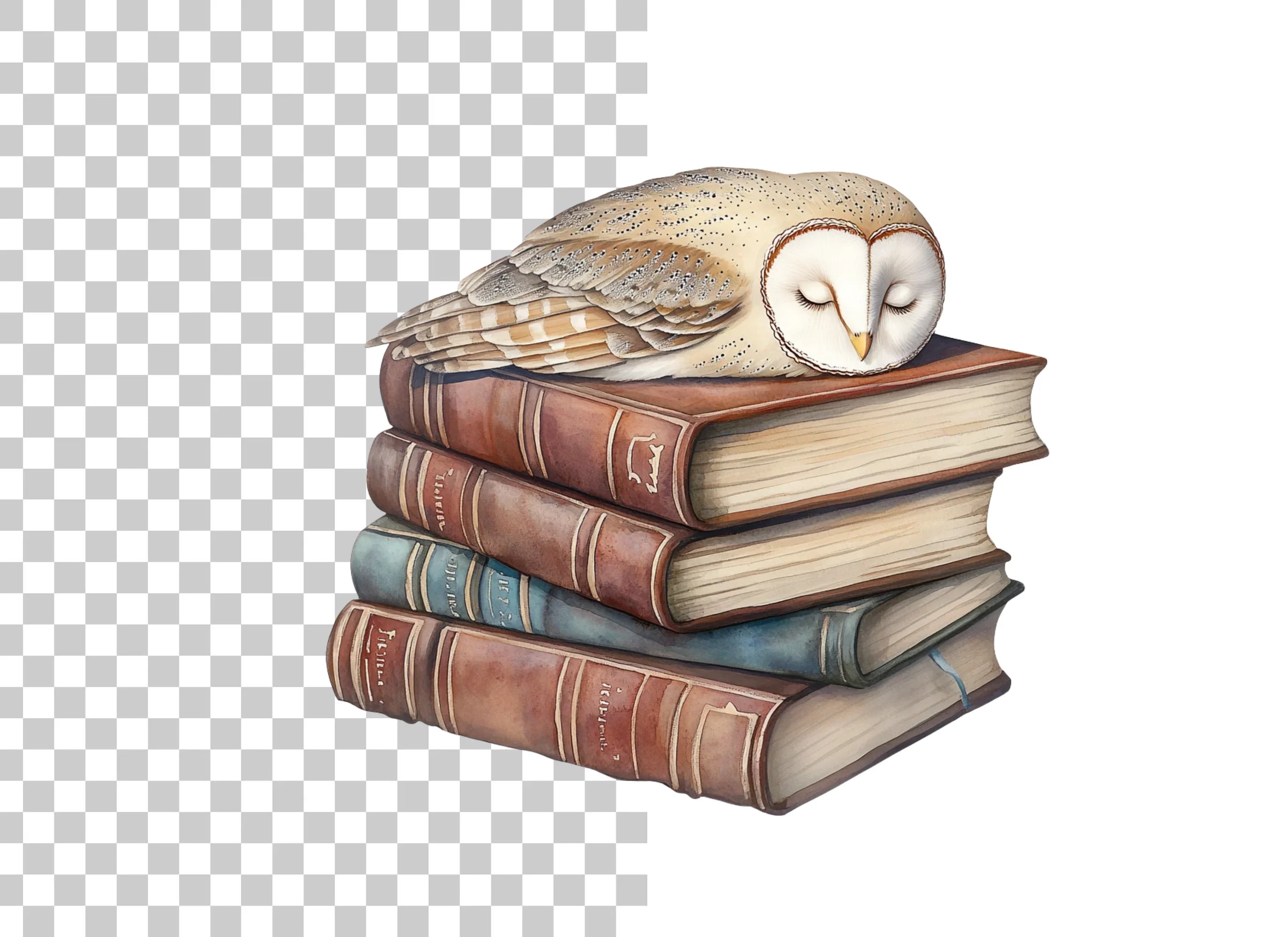 Sleeping Owls on Vintage Books Clipart Bundle