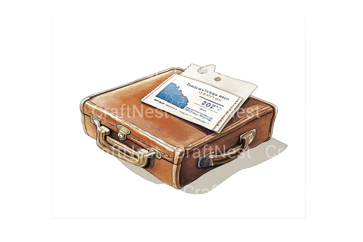 Vintage Travel Suitcase Tickets Clipart Bundle