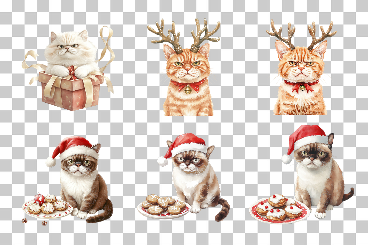 Angry Christmas Cat Clipart Bundle
