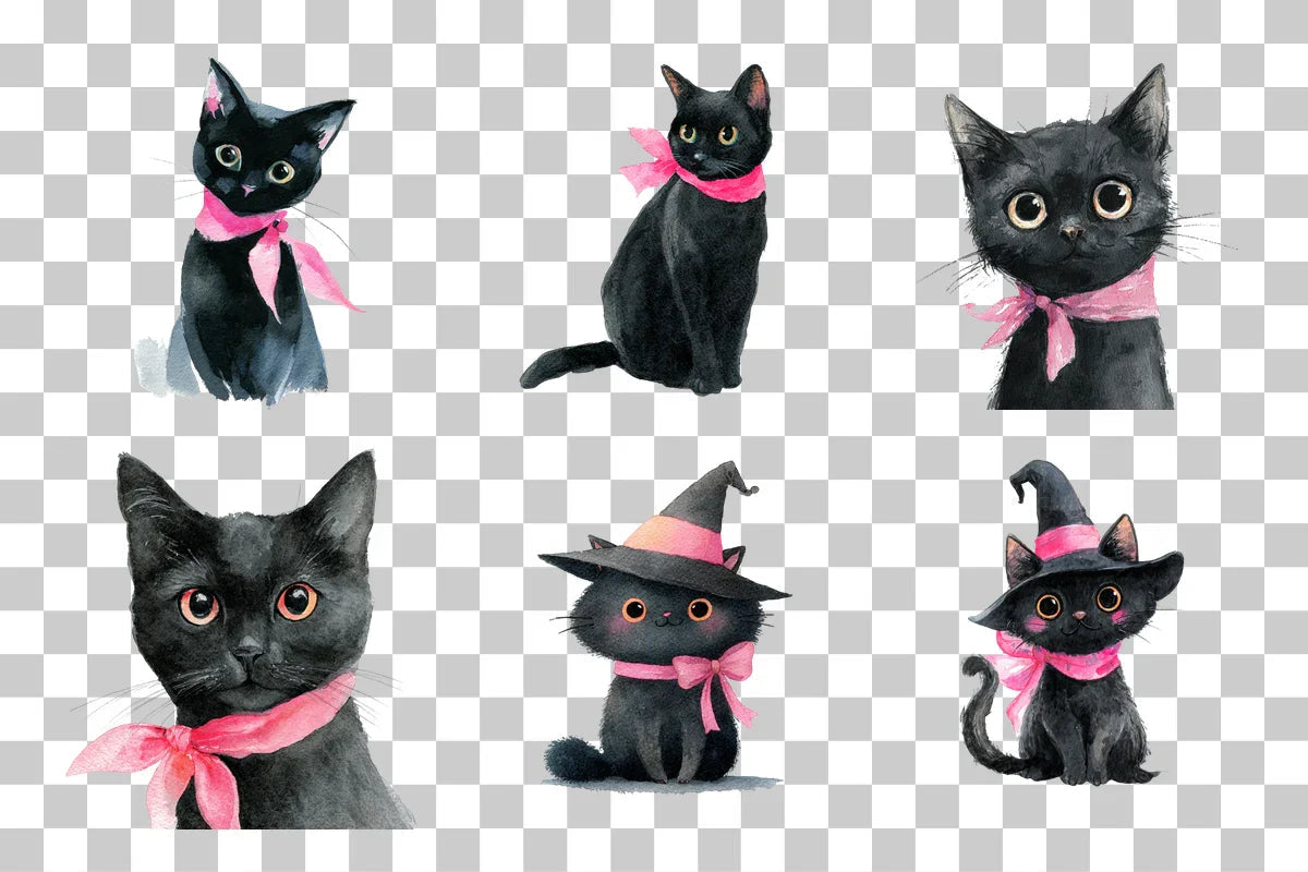Cute Black Cat with Bow Clipart Bundle - CraftNest - Digital Crafting and Art