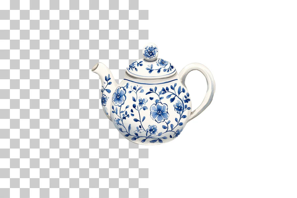 Delft Blue Floral Teapot Clipart Bundle - CraftNest - Digital Crafting and Art