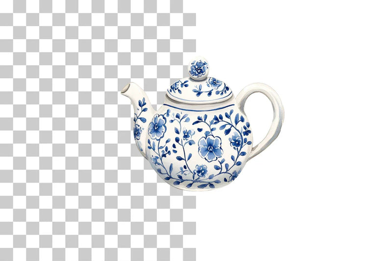 Delft Blue Floral Teapot Clipart Bundle - CraftNest - Digital Crafting and Art