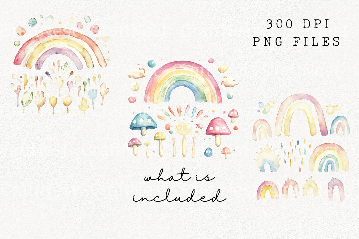 Whimsical Rainbow Mushroom Clipart Bundle