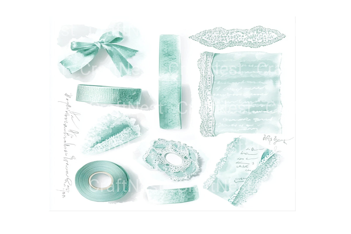 Mint Green Washi Tape Lace Clipart Bundle