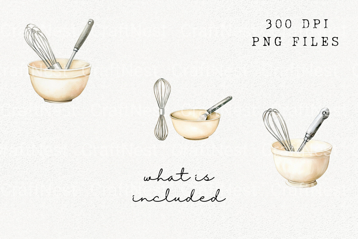Baking Bowl Whisk Clipart Bundle