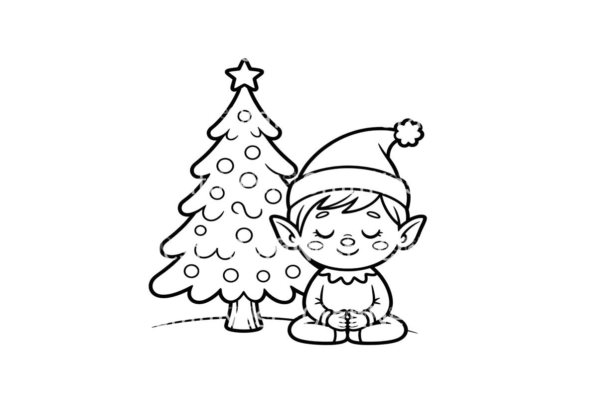 Christmas Elf and Sleeping Child Coloring Books