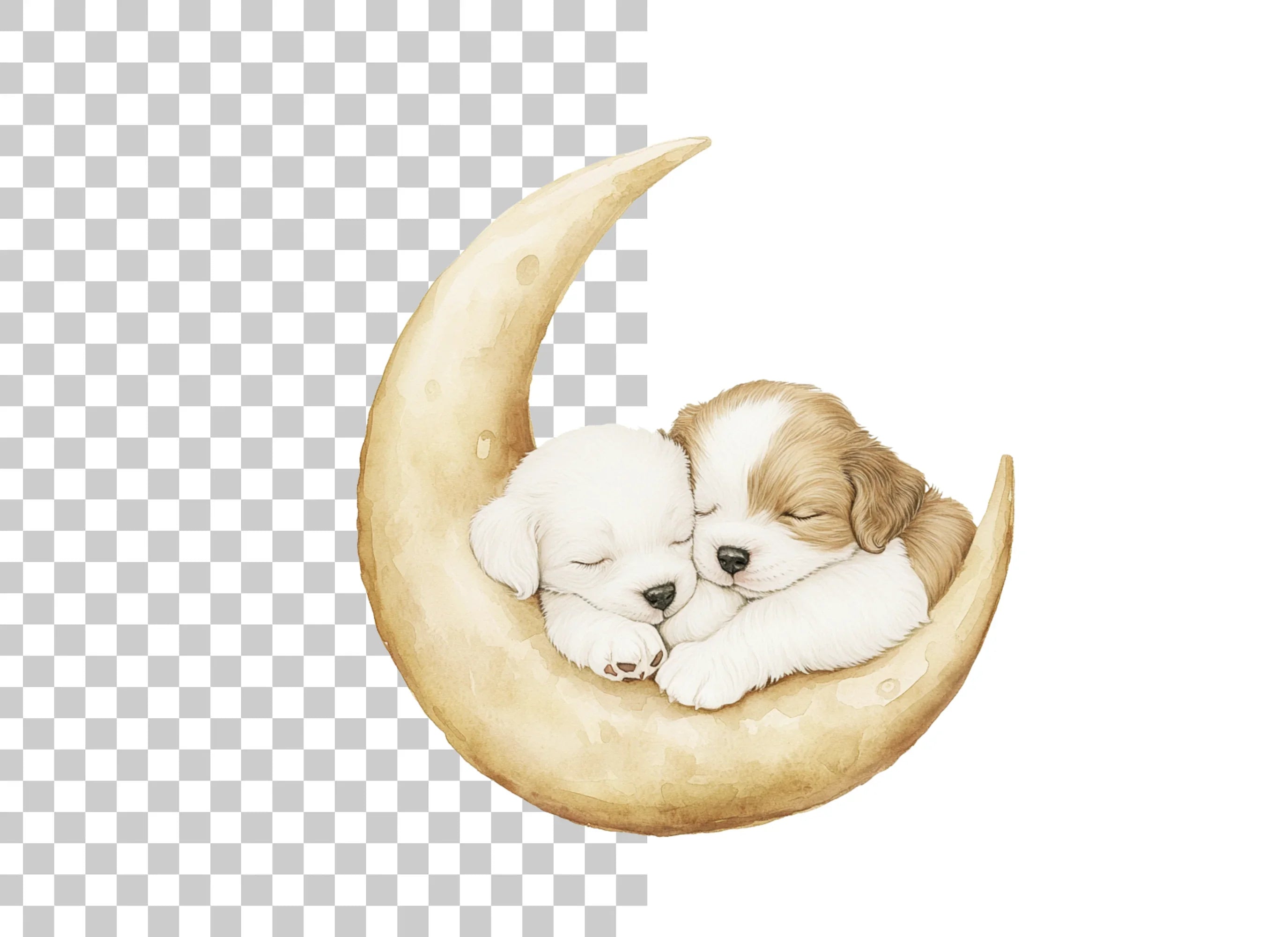 Sleeping Puppies on Moon Clipart Bundle