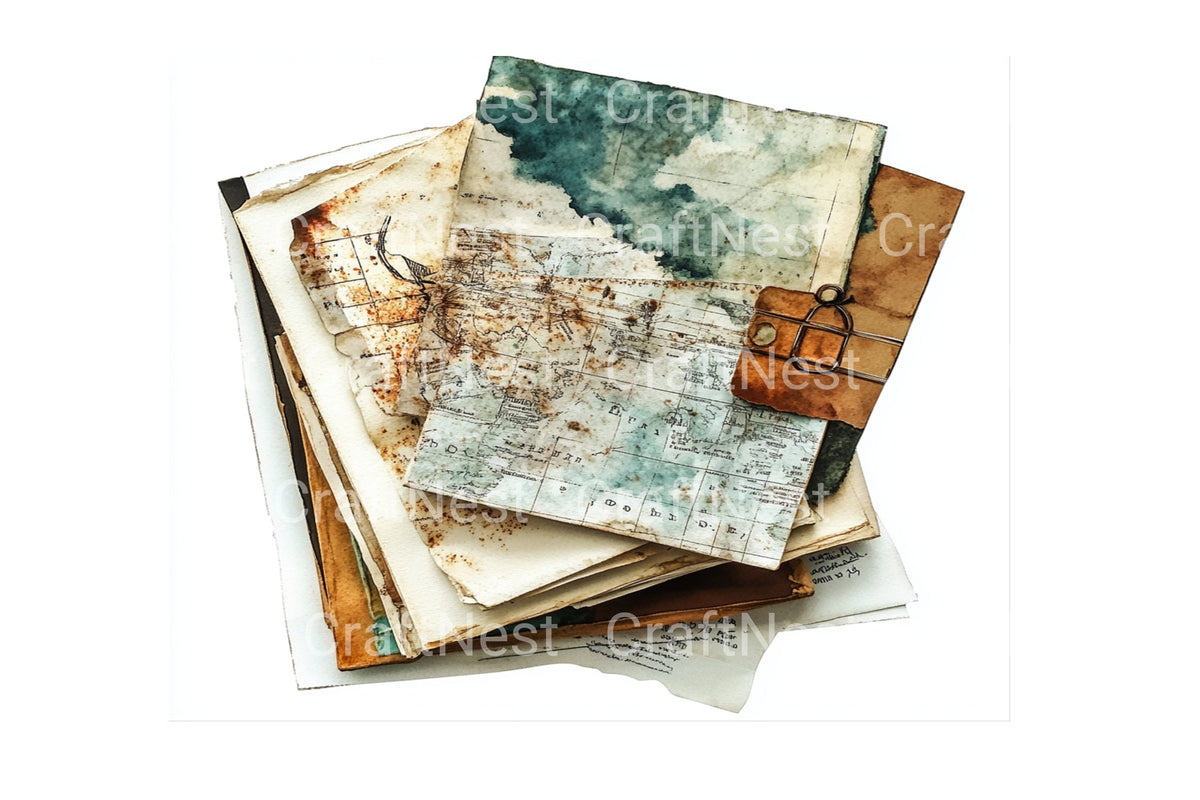 Vintage Travel Maps Clipart Journal