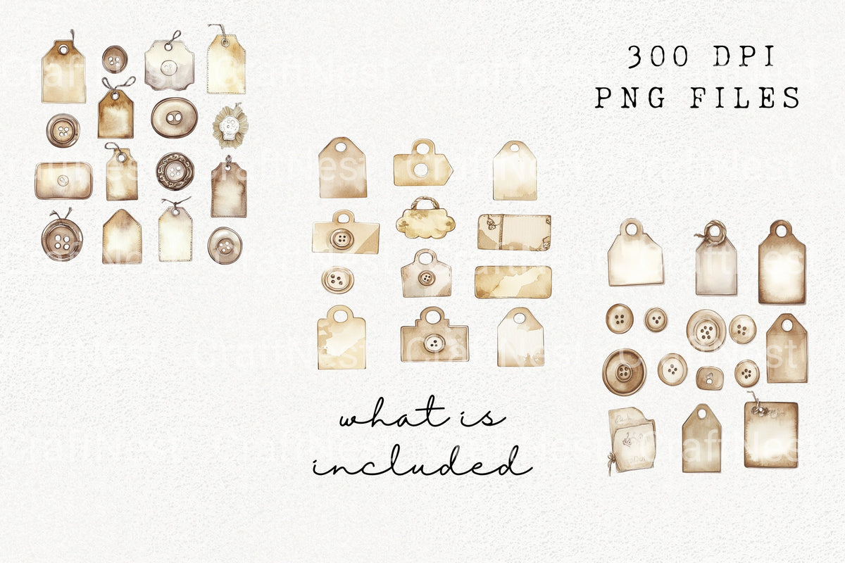 Vintage Tags And Buttons Clipart Bundle