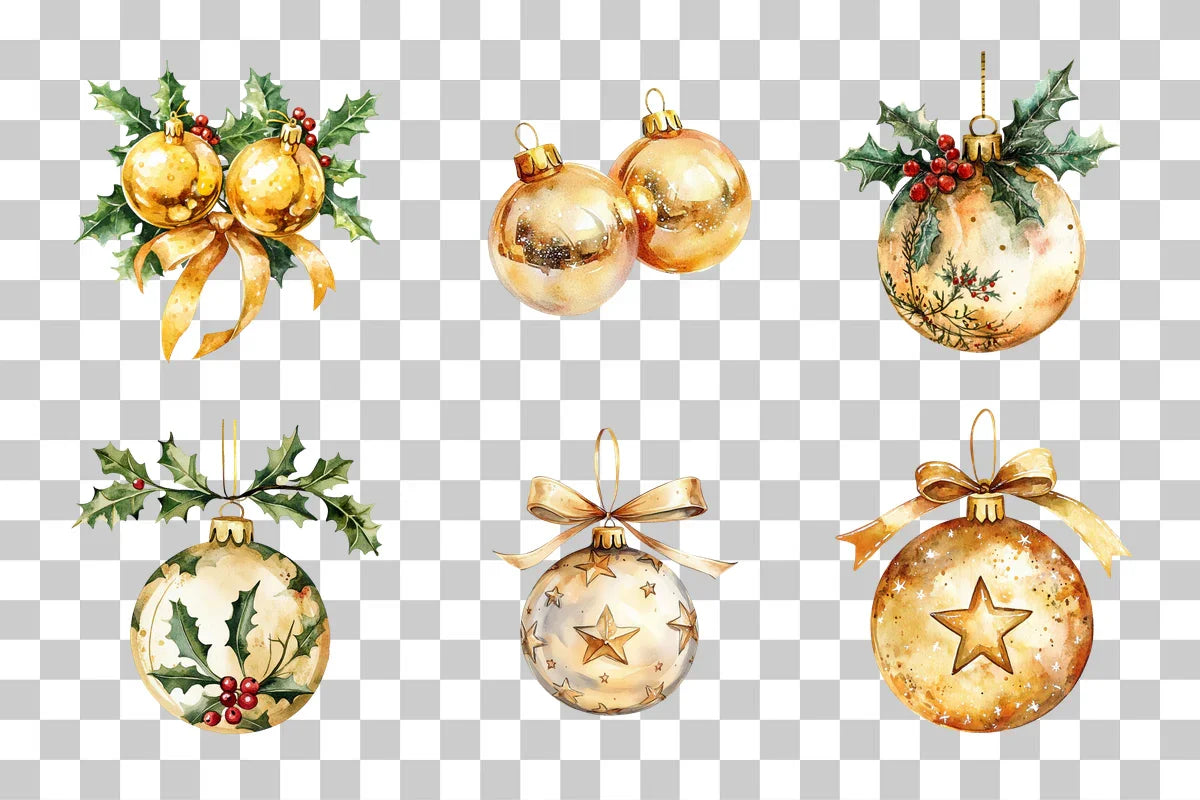 Golden Christmas Ornaments Clipart Bundle - CraftNest - Digital Crafting and Art