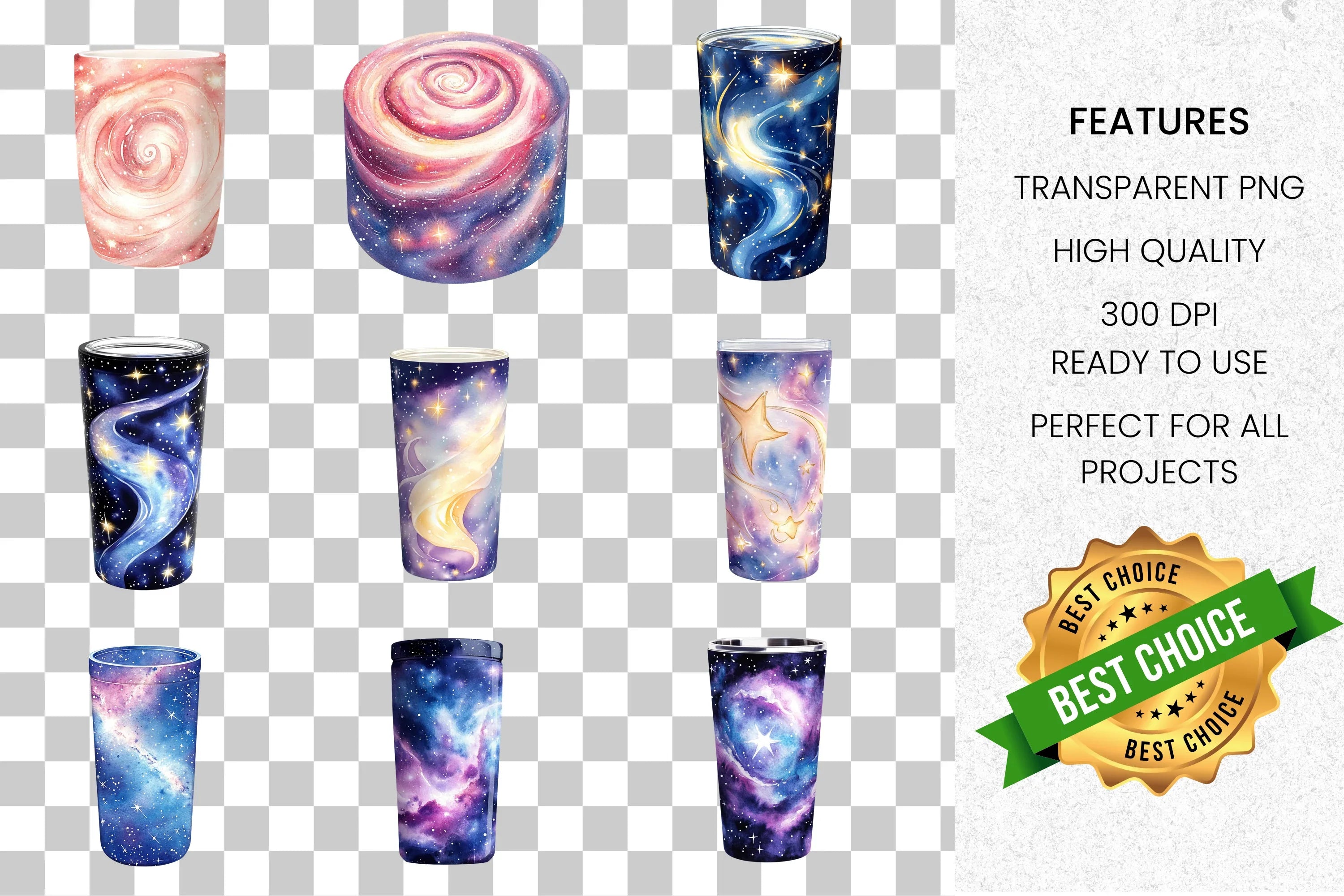 Galaxy Swirl Tumbler Clipart Bundle