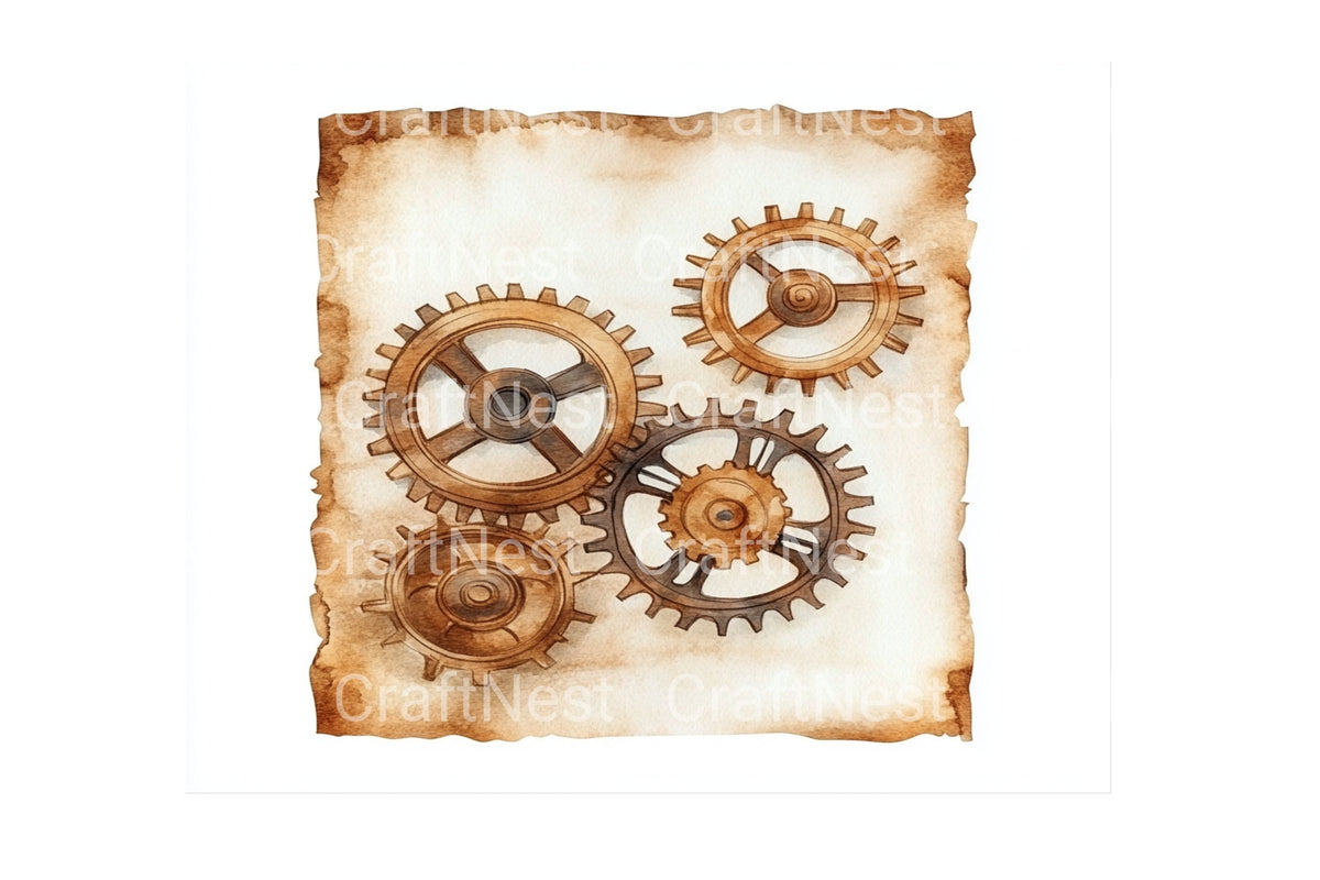Steampunk Gears And Scroll Clipart Bundle